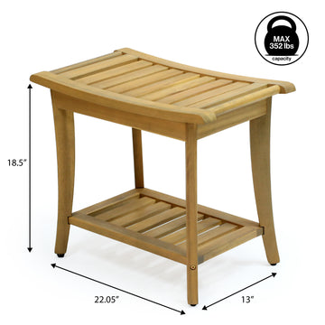 Tucker 22.1" Traditional Classic Slatted Solid Acacia Wood Indoor/Outdoor Shower Bench with Shelf and Handle